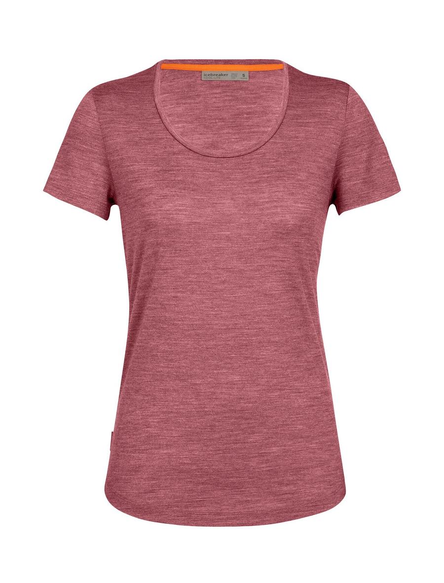 Women's Icebreaker Merino Sphere II Short Sleeve Scoop T Shirts Cherry Heather | CA 1362YXFU